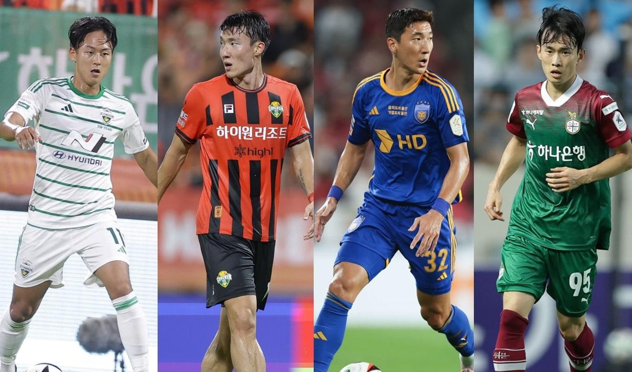 본문 이미지 - K리그 여름 이적시장을 통해  새롭게 유니폼을 입은 이승우(왼쪽부터),  김경민, 정우영, 김문환(한국프로축구연맹 제공)