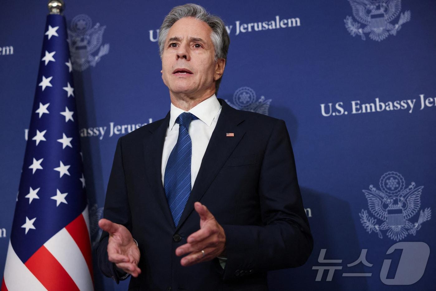 본문 이미지 - 토니 블링컨 미국 국무장관이 19일(현지시간) 베냐민 네타냐후 이스라엘 총리와의 회담을 마친 후 "이스라엘이 가교 제안'(bridging proposal)을 수용한다고 확인해 줬다＂고 밝혔다. 2024.8.19. ⓒ 로이터=뉴스1 ⓒ News1 이창규 기자