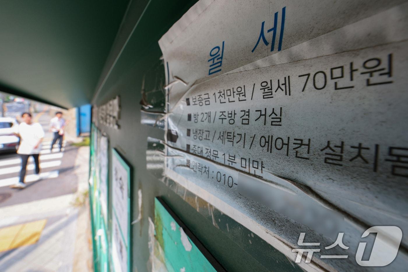 서울의 한 대학가 알림판에 게시된 원룸 및 하숙 공고. /뉴스1 ⓒ News1 신웅수 기자