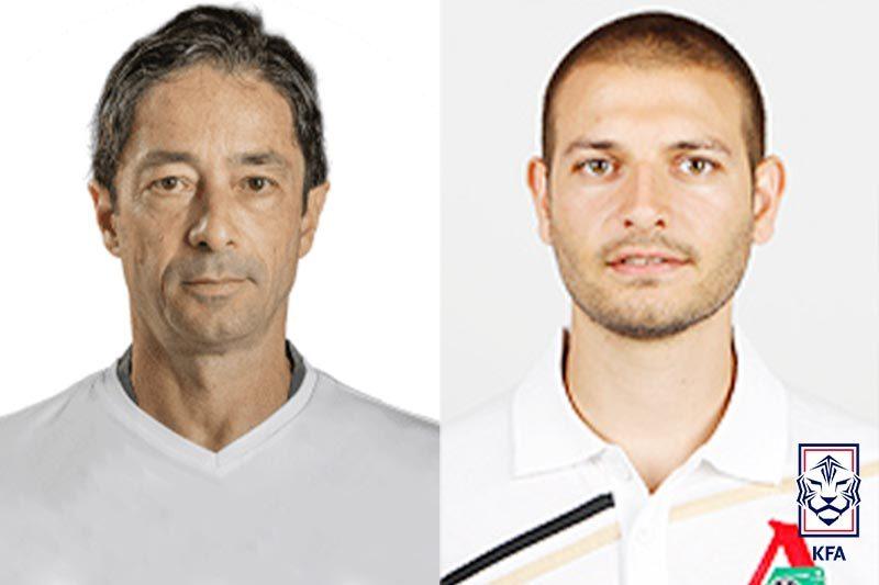 본문 이미지 - 주앙 아로소(왼쪽)와 티아고 마이아 코치가 홍명보호에 합류한다. (대한축구협회 제공)