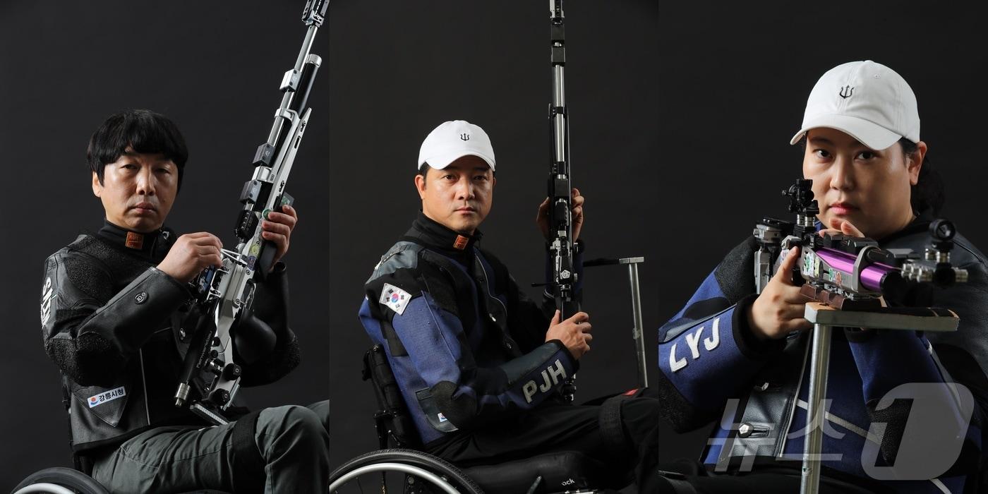 2024 파리패럴림픽 대한민국 사격 국가대표로 나서는 강릉시청 장애인사격부 심영집(사진 왼쪽), 박진호, 이유정 선수.(강릉시 제공) 2024.8.22/뉴스1