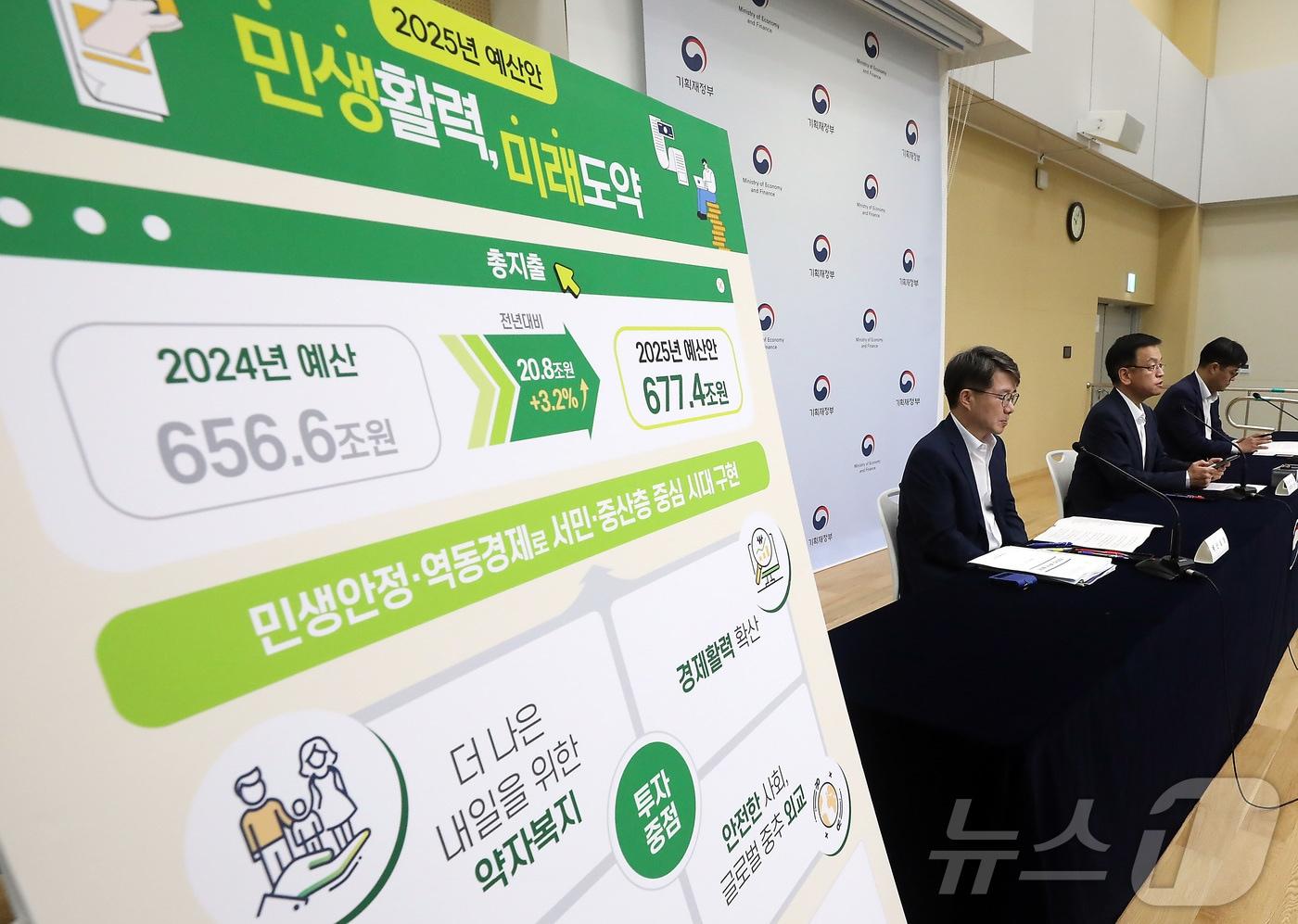 본문 이미지 - 최상목 경제부총리 겸 기획재정부 장관이 지난 22일 세종시 정부세종청사 중앙동에서 2025년 예산안 및 2024-2028 국가재정운용계획 을 발표하고 있다.2024.8.27/뉴스1 ⓒ News1 김기남 기자