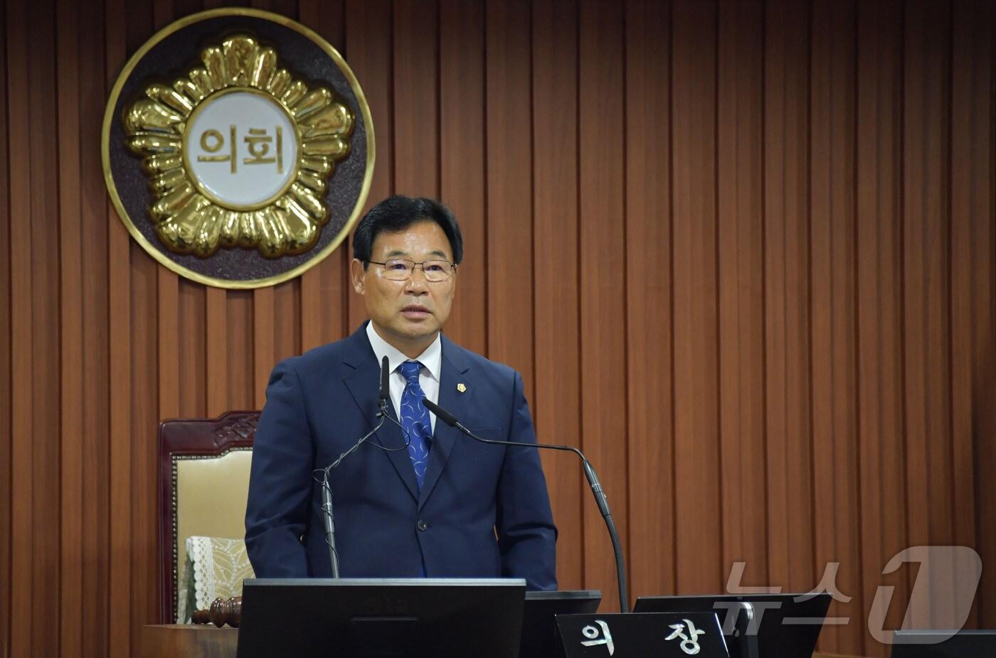 본문 이미지 - 조용훈 논산시의회 의장이 22일 열린 제258회 임시회 1차 본회의에서 개회사를 하고 있다. (논산시의회 제공) / 뉴스1 