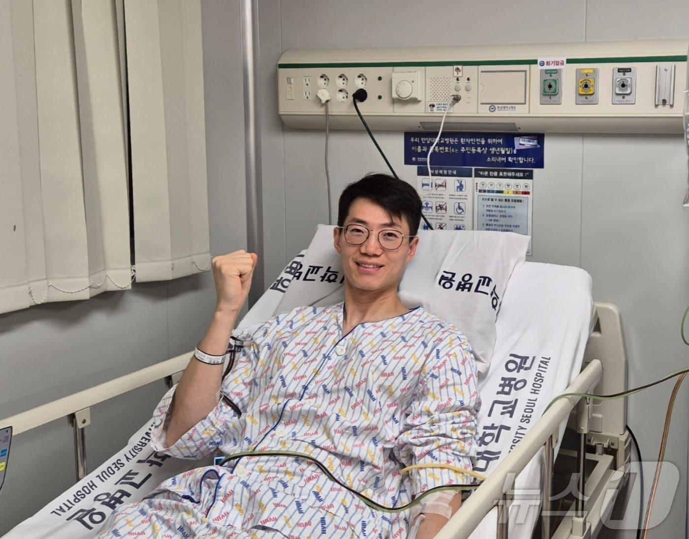 본문 이미지 - 혈액질환 환자를 위해 자신의 조혈모세포를 기증한 육군 11기동사단 박현진 대위.(11사단 제공)