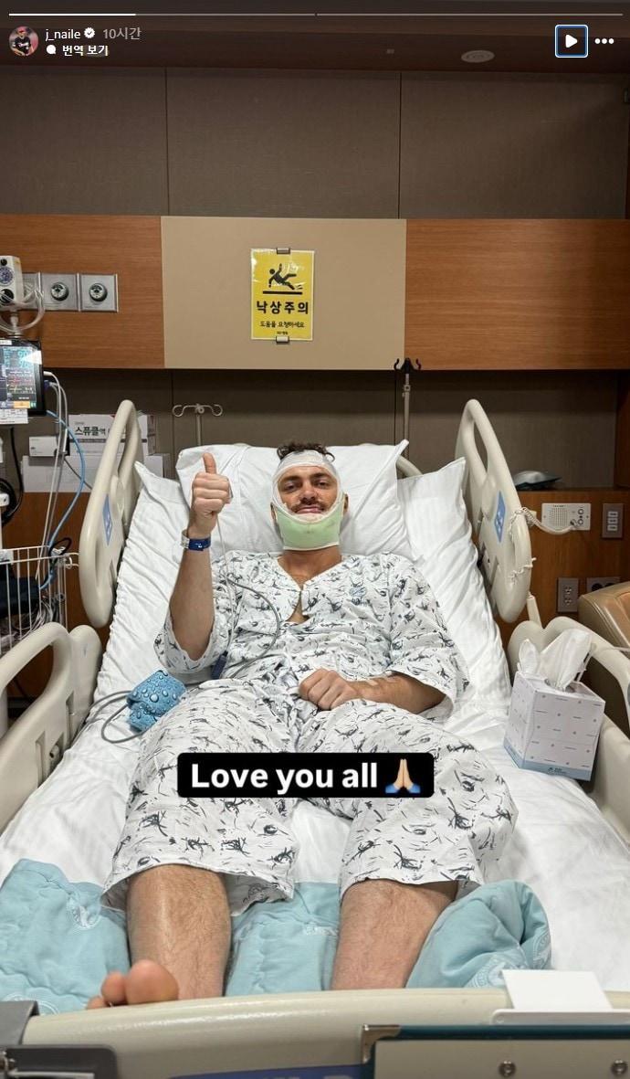 본문 이미지 - KIA 타이거즈 제임스 네일이 수술 직후 SNS를 통해 자신의 몸 상태를 알렸다. (네일 SNS 캡처)