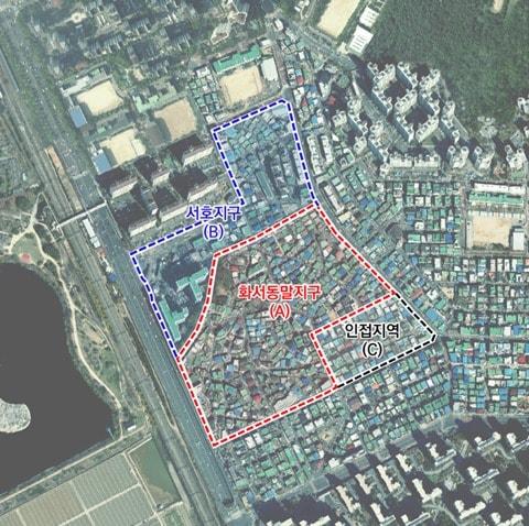 본문 이미지 -  경기 수원시 팔달구 화서1구역 '공공재개발' 위치도. (동말지구 재개발추진위원회 제공) 2024.8.26/뉴스1