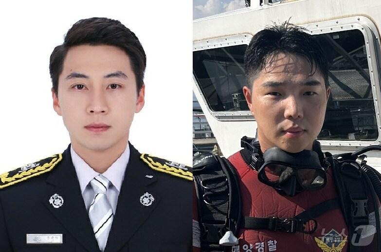 본문 이미지 - 왼쪽부터 통영소방서 진준석 소방교, 통영해경 반윤혁 경장.(통영소방서·통영해경 제공)