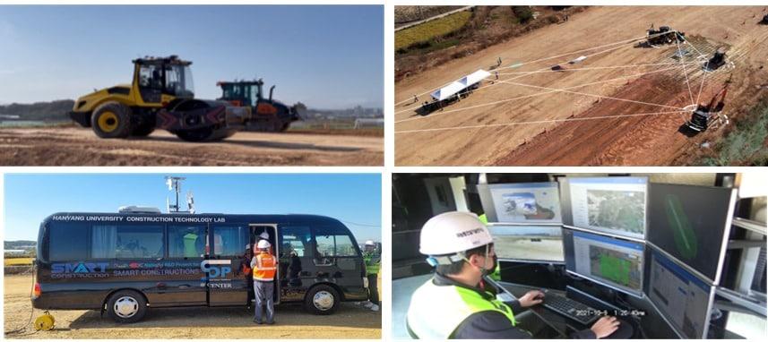 본문 이미지 - 이동식 센터의 관제에 따라 무인 자동화 토공 진행 모습(국토교통부 제공)