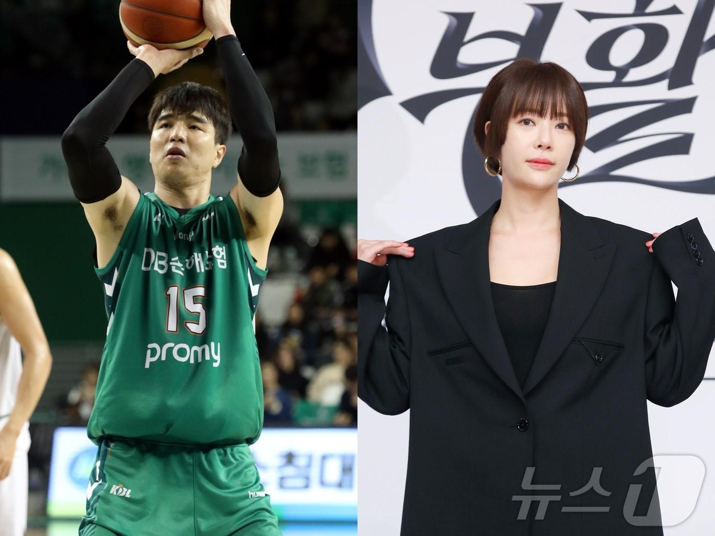 본문 이미지 - 왼쪽 김종규(원주 DB 프로미) , 배우 황정음 /뉴스1 DB