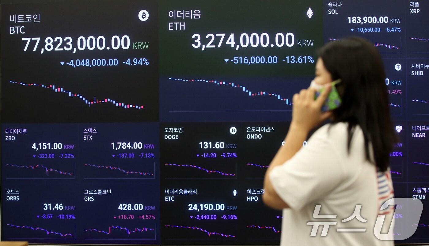 지난해 8월 5일 서울 강남구 업비트에 시황이 표시되고 있다. 2024.8.5/뉴스1 ⓒ News1 이승배 기자