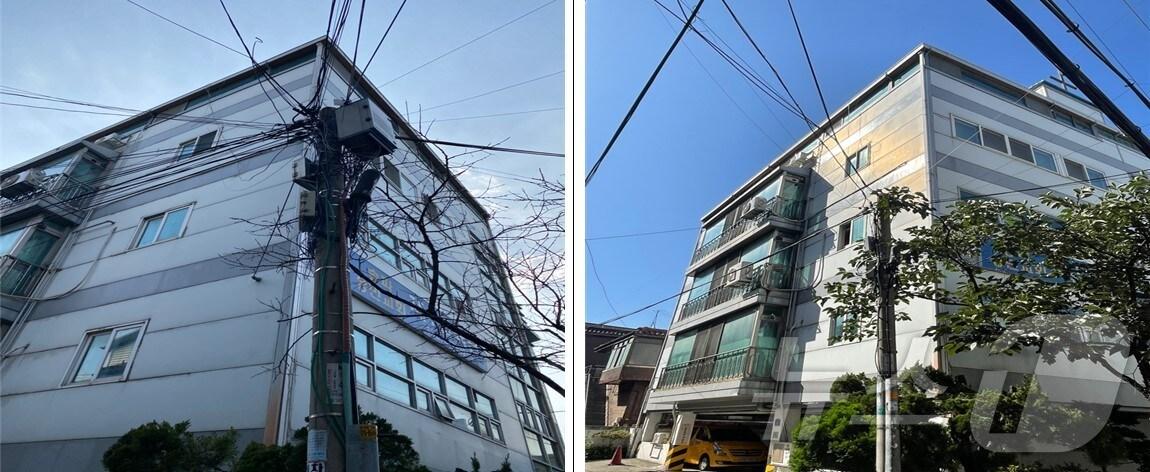 본문 이미지 -  서울 소재 주민센터 인근 공중선 정비 전(좌), 후(우) 모습.(서울시 제공) 