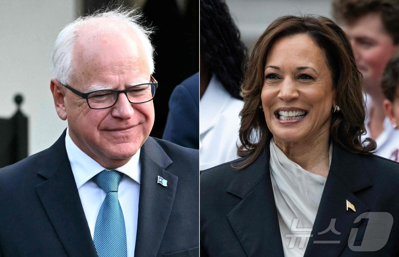 카멀라 해리스 미국 부통령 겸 민주당 대선 주자(우)와 그의 러닝메이트로 지명된 팀 월즈 미네소타 주지사(좌). 2024.08.02/ ⓒ AFP=뉴스1 ⓒ News1 권진영 기자