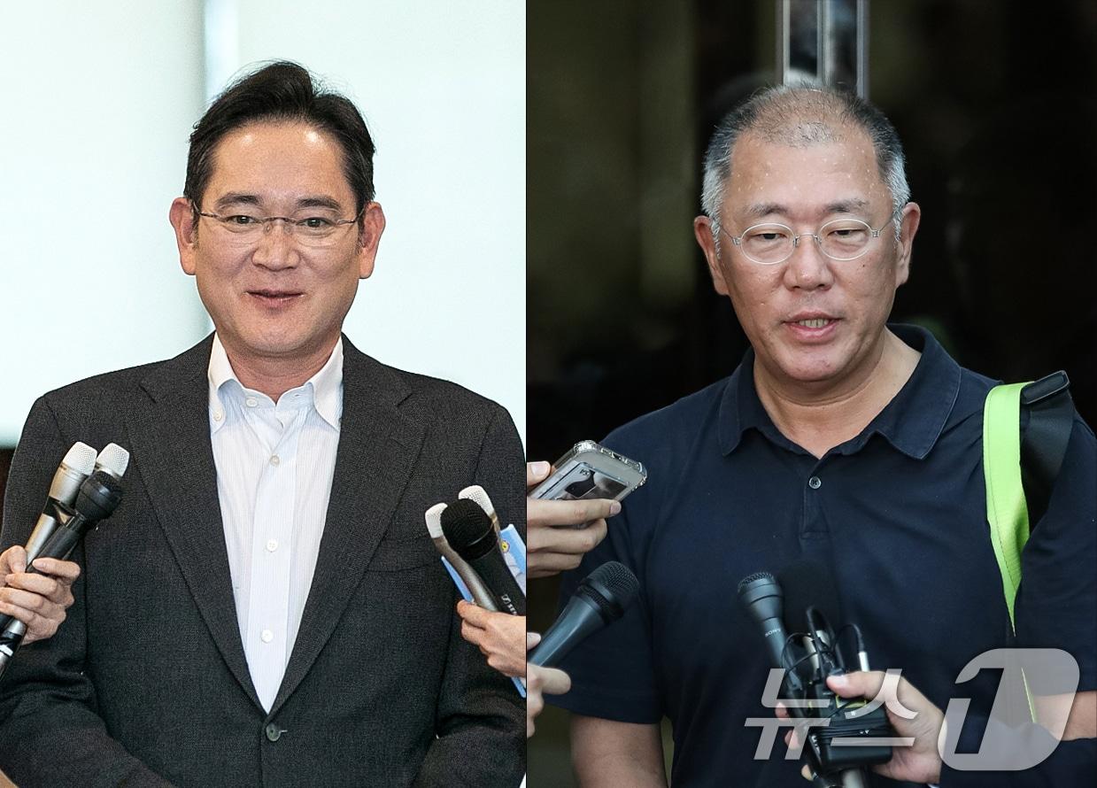 본문 이미지 - 이재용 삼성전자 회장(왼쪽)과 정의선 현대차그룹 회장. 2024.8.7/뉴스1 ⓒ News1 이승배 기자