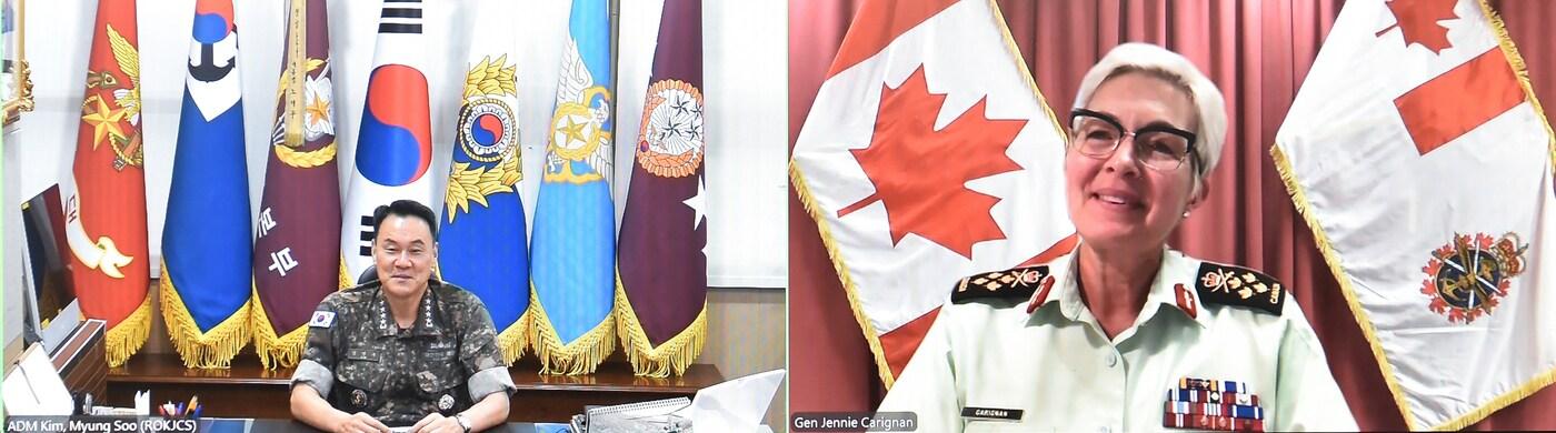 김명수 합동참모의장과 제니 캐리냥 캐나다 신임 국방총장.(합동참모본부 제공)