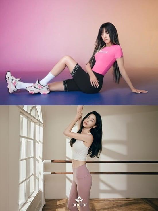 본문 이미지 - 젝시믹스 모델 우기(위), 안다르 모델 전지현.(각사 제공)