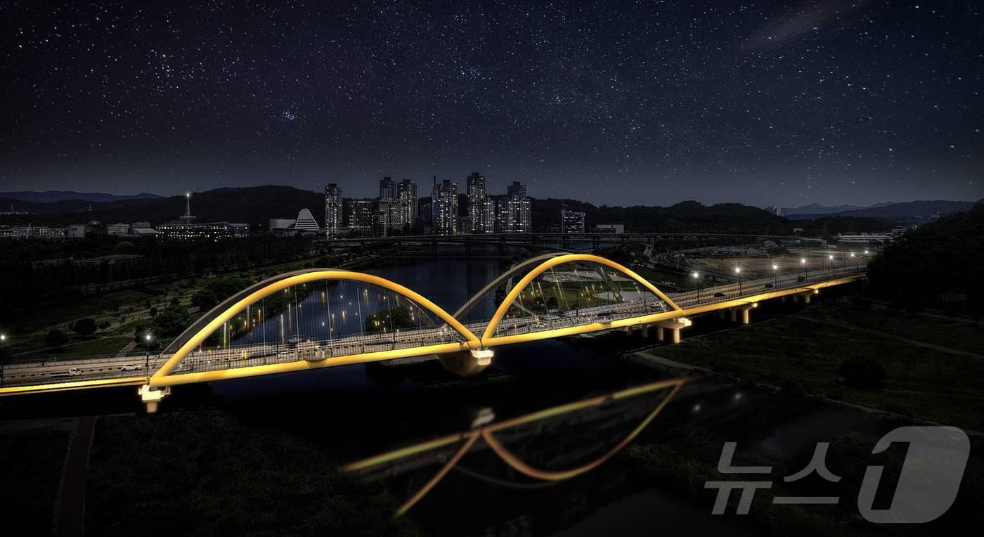 본문 이미지 - 대전 한샘대교 야간경관 점등 모습.(대전시 제공) ⓒ 뉴스1 