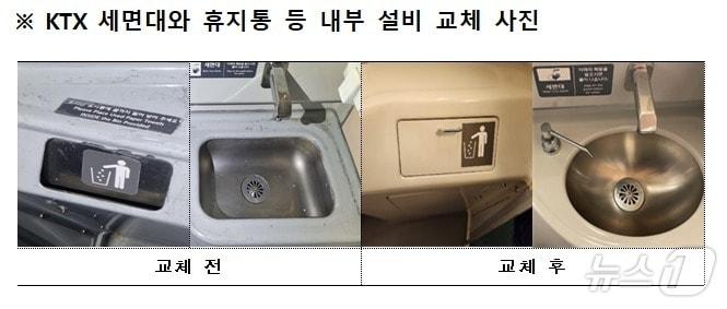 본문 이미지 - KTX 세면대와 휴지통 등 내부 설비 교체 사진.(한국철도공사 제공)