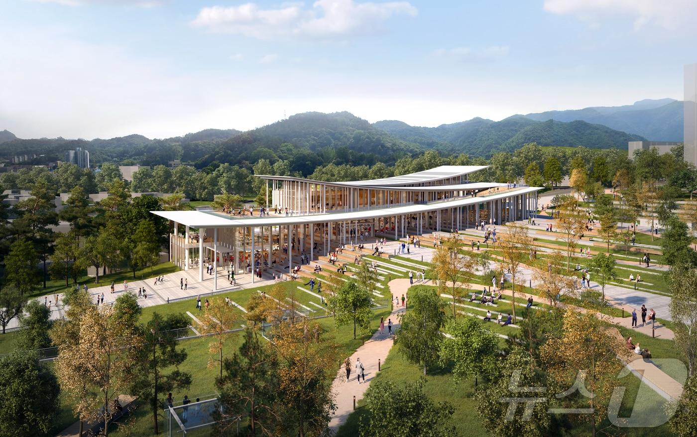 전북자치도 진안군이 군립 공공도서관으로 추진 중인 ‘진안 지혜의 숲 도서관’(가칭)의 설계 공모 당선작.(진안군제공)2024.9.12/뉴스1