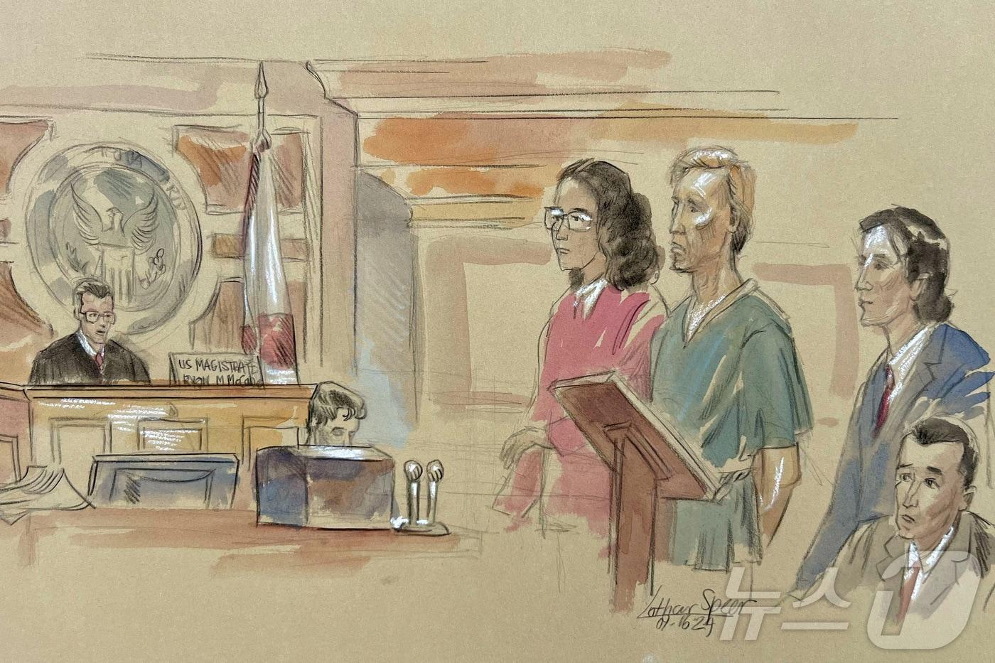 도널드 트럼프 미국 대통령 암살 혐의를 받는 라이언 웨슬리 라우스(58)가 미국 플로리다주 연방 법정에 출두한 모습을 담은 그림. 2024.09.16 ⓒ 로이터=뉴스1 ⓒ News1 김지완 기자