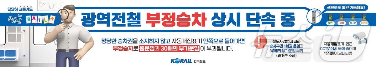 본문 이미지 - 코레일 '수도권전철 부정승차 단속' 포스터. (코레일 제공)/뉴스1  