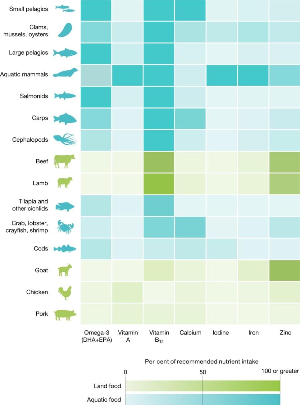 본문 이미지 - 육류 대비 블루푸드의 영양 다양성을 나타내는 표.(네이처 홈페이지 캡처)