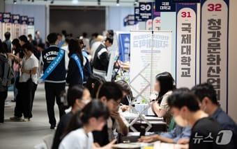 본문 이미지 - 2025학년도 수시 전문대학 입학정보박람회를 찾은 수험생과 학부모들 모습ⓒ 뉴스1 DB