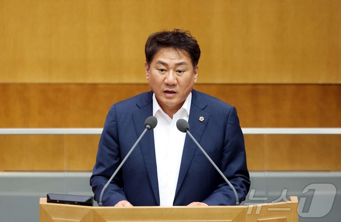 23일 열린 경기도의회 제378회 임시회 본회의장에서 '5분 자유발언'을 하고 있는 오준환 경기도의원. (경기도의회 제공)