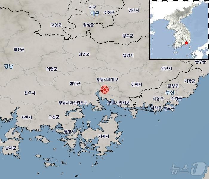 본문 이미지 - 24일 오전 7시 5분 28초 경남 창원시 의창구 남남서쪽 4㎞ 지역에서 규모 2.2 지진이 발생했다. 2024.09.24/뉴스1&#40;기상청 제공&#41;