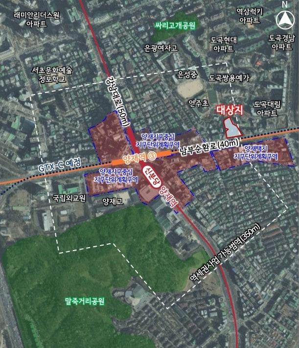 본문 이미지 - 양재역 역세권 활성화 사업 대상지 위치도(서울시 제공).