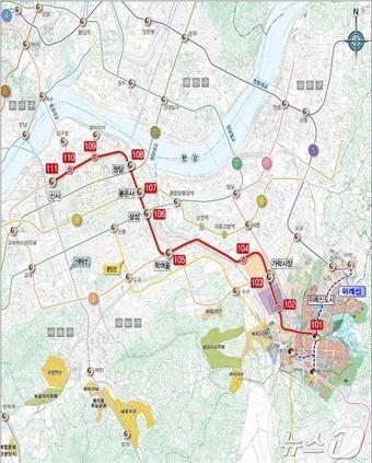 본문 이미지 -  위례신사선 도시철도 노선도.  (서울시 제공) 