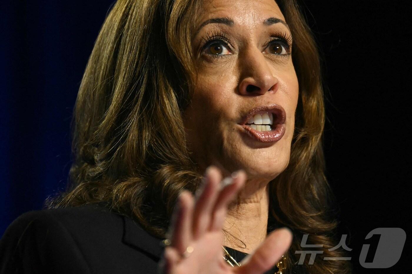 미국 민주당 대통령 후보인 카멀라 해리스 부통령이 25일 (현지시간) 펜실베이니아주 피츠버그에 있는 카네기멜론대 캠퍼스에서 열린 피츠버그 경제클럽에 참석해 “중국이 철강 등 영역에서 무역 규칙을 침해할 때 신속한 조처들을 취하는 데 절대 주저하지 않을 것”이라고 밝히고 있다. 2024.09.26 ⓒ AFP=뉴스1 ⓒ News1 우동명 기자