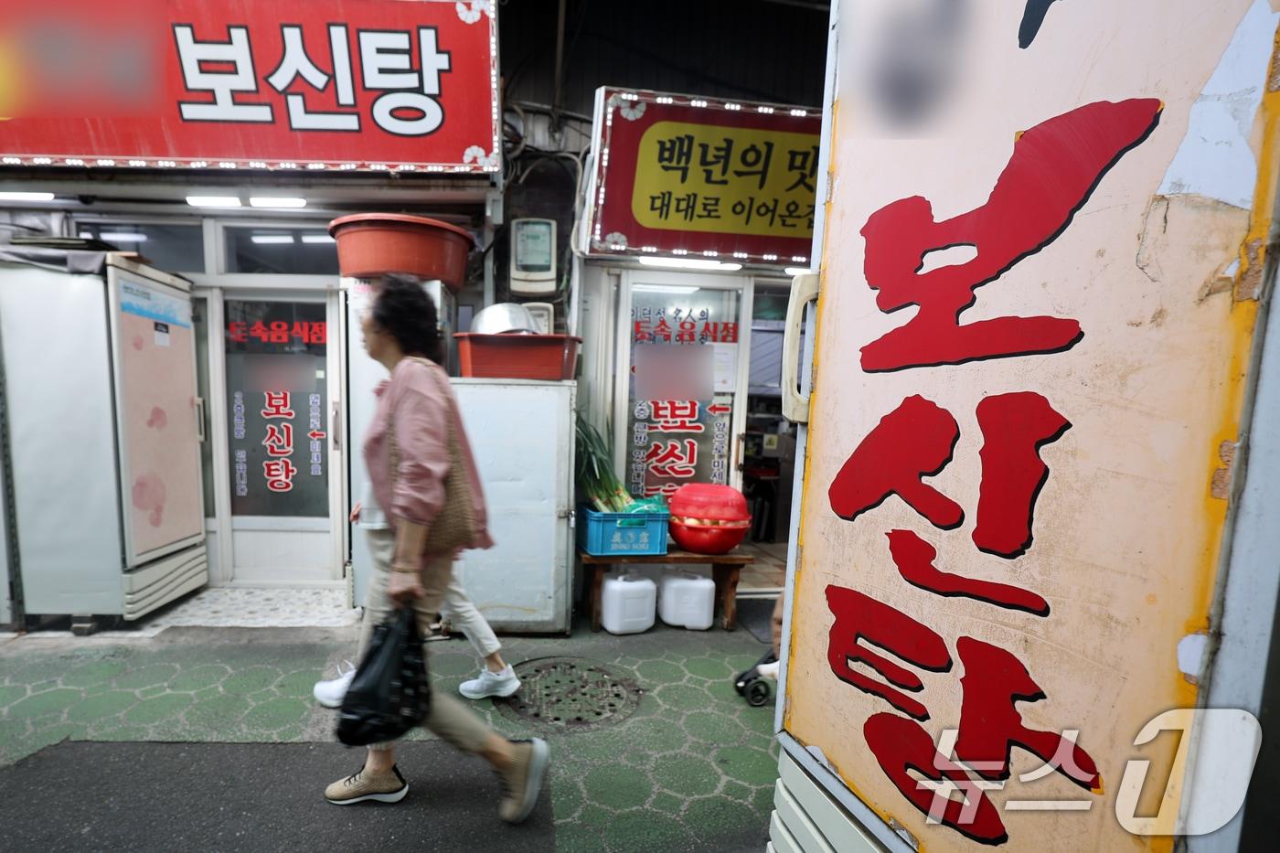 본문 이미지 - 정부가 '2027년 개식용종식 기본계획'을 발표한 26일 서울 종로구의 한 보신탕 골목에서 시민들이 발걸음을 옮기고 있다.  2024.9.26/뉴스1 ⓒ News1 황기선 기자