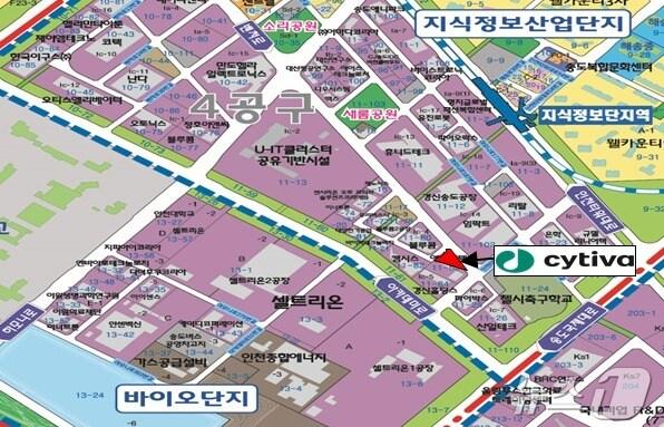 본문 이미지 - 싸이티바 입주 예정지 위치도(인천경제청 제공) / 뉴스1