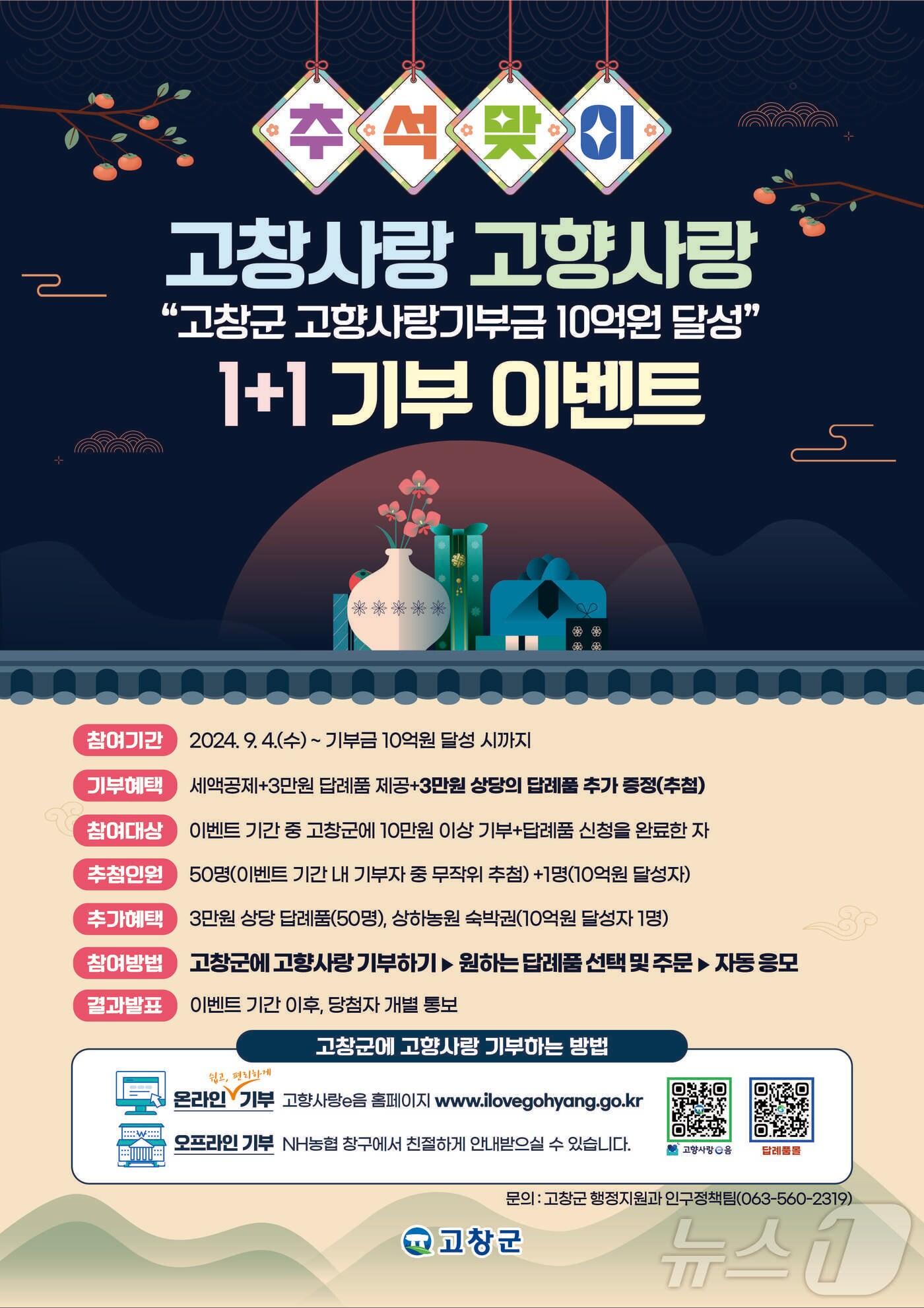 본문 이미지 -  고창군 고향사랑기부 ‘1+1’  이벤트(고창군 제공)2024.9.4/뉴스1