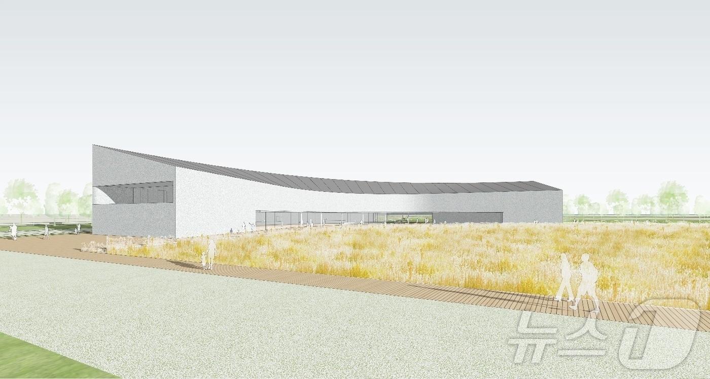  건축사사무소 오비비에이가 제출한 당선작 '고창갯벌 세계유산지역센터' 투시도(고창군 제공)2024.9.9/뉴스1