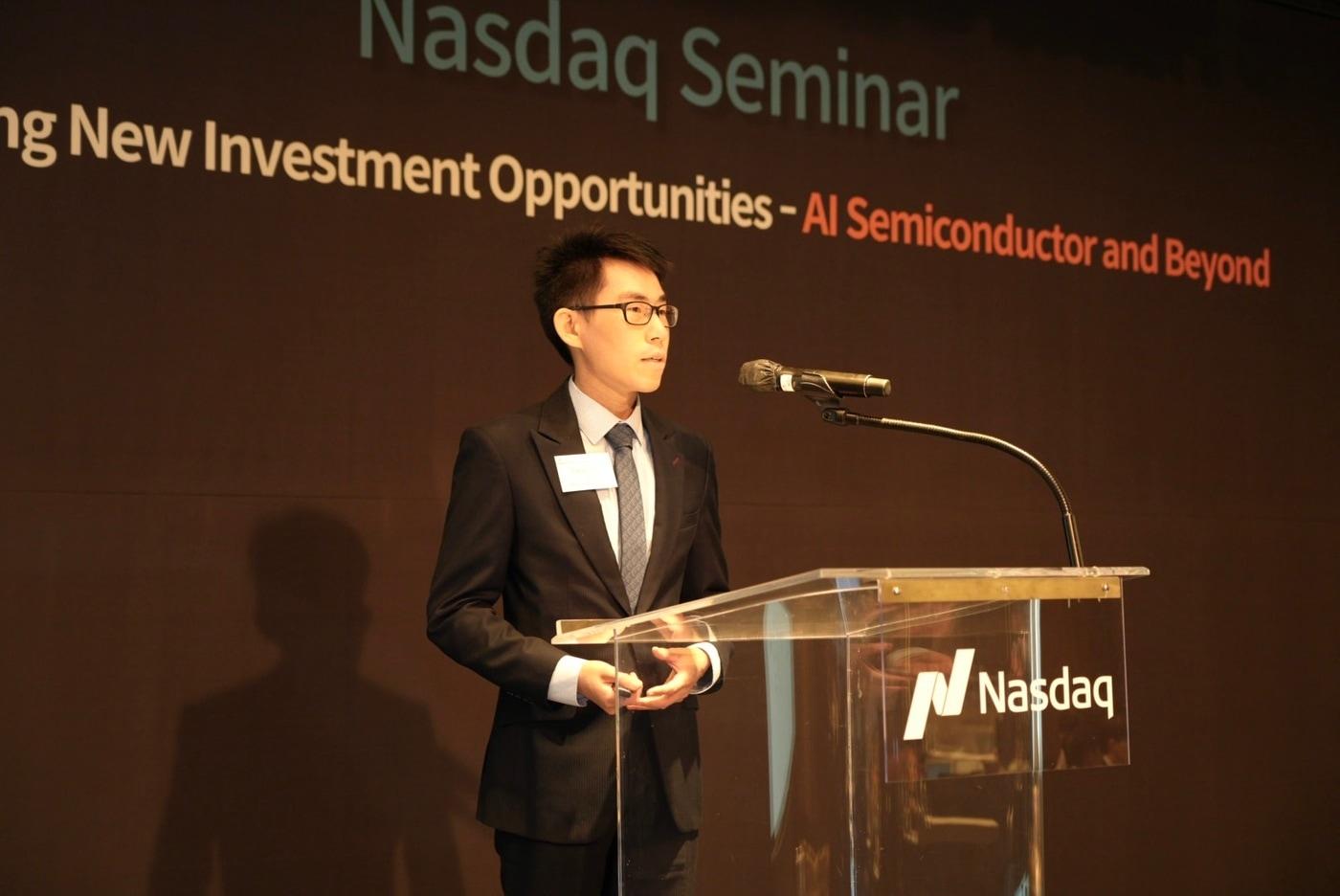 본문 이미지 - 9일 서울 종로구 포시즌스호텔 서울에서 열린 나스닥&times;TIGER ETF 세미나에서 나스닥 아시아태평양 지부 인덱스 리서치 총괄 헤드인 데이빗 초이가 ASOX 지수를 소개하고 있다.