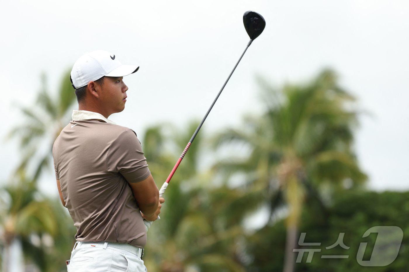김주형&#40;23&#41;이 10일&#40;한국시간&#41; 열린 PGA투어 소니 오픈 1라운드에서 샷을 날리고 있다. ⓒ AFP=뉴스1