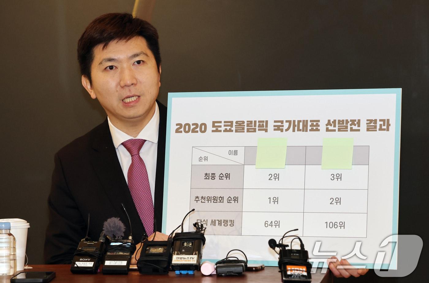 제42대 대한체육회장 선거에 출마하는 유승민 후보가 13일 오전 서울 종로구 삼청로 학고재 갤러리에서 기자회견을 하고 있다. 2025.1.13/뉴스1 ⓒ News1 임세영 기자