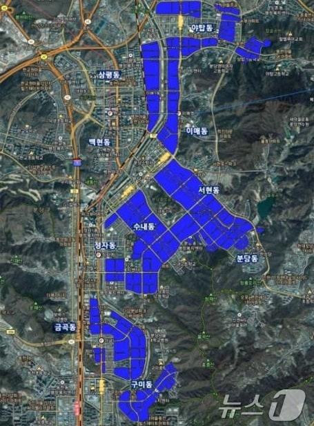 본문 이미지 - 성남시 토지거래허가구역 해제 지형도면.(성남시 제공)/