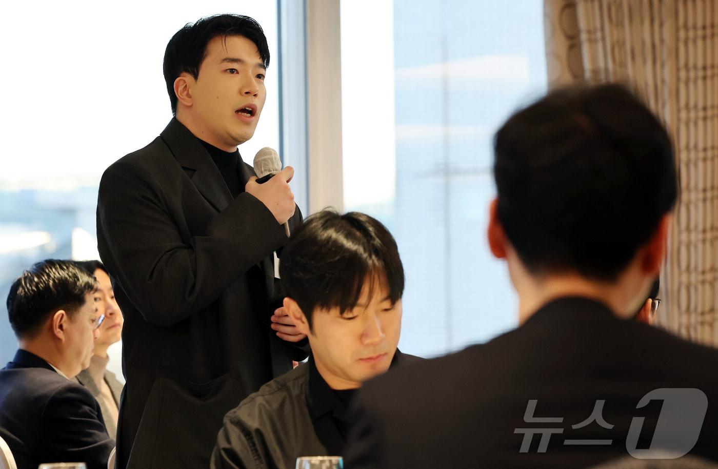 김남웅 포필러스 대표가 15일 오전 서울 중구 롯데호텔에서 열린 제7회 뉴스1 블록체인 리더스클럽에서 자유 발표를 하고 있다. 2025.1.15/뉴스1 ⓒ News1 이동해 기자