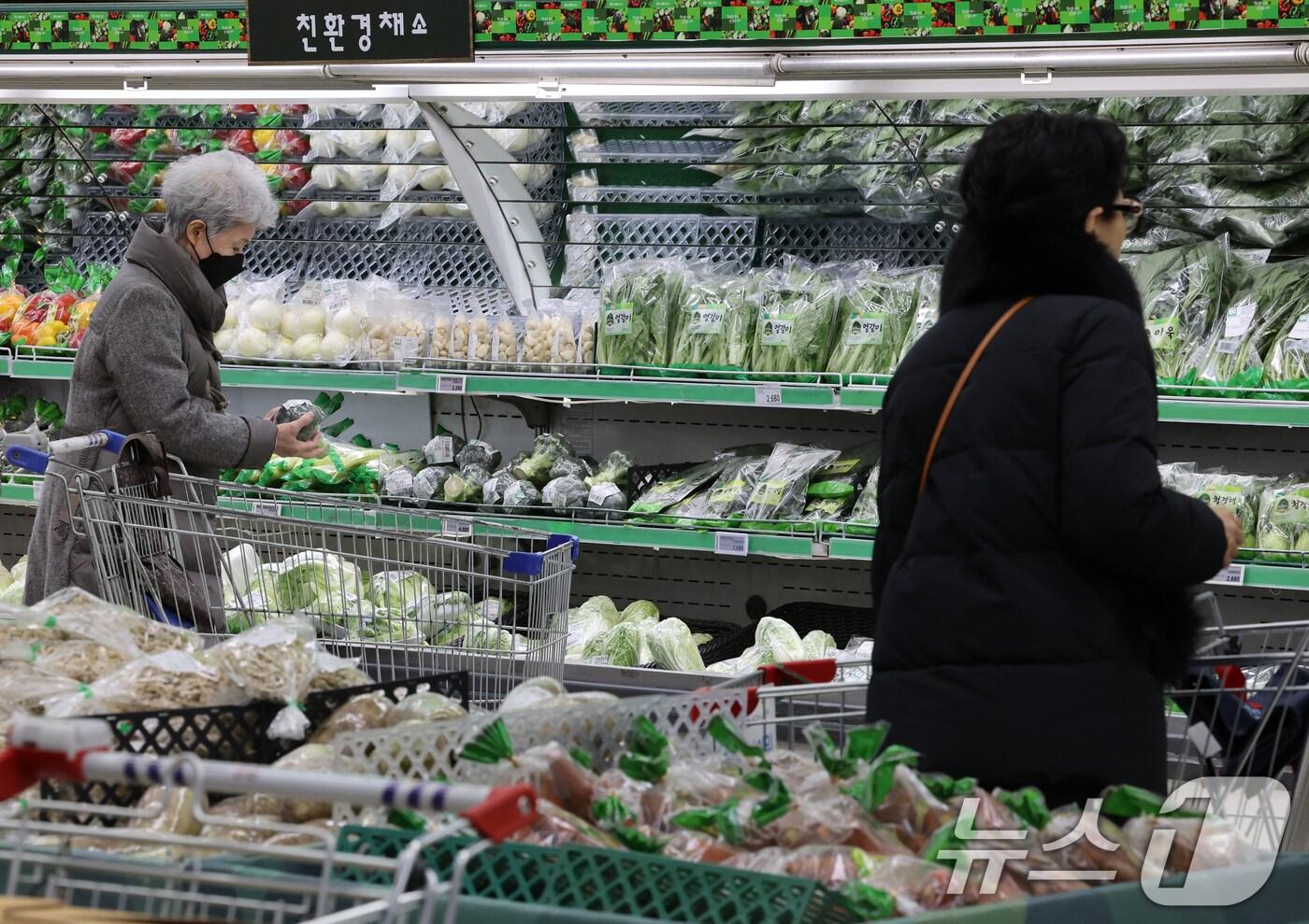 16일 서울 한 대형마트에서 시민들이 채소류를 살펴보고 있다. 2025.1.16/뉴스1 ⓒ News1 송원영 기자