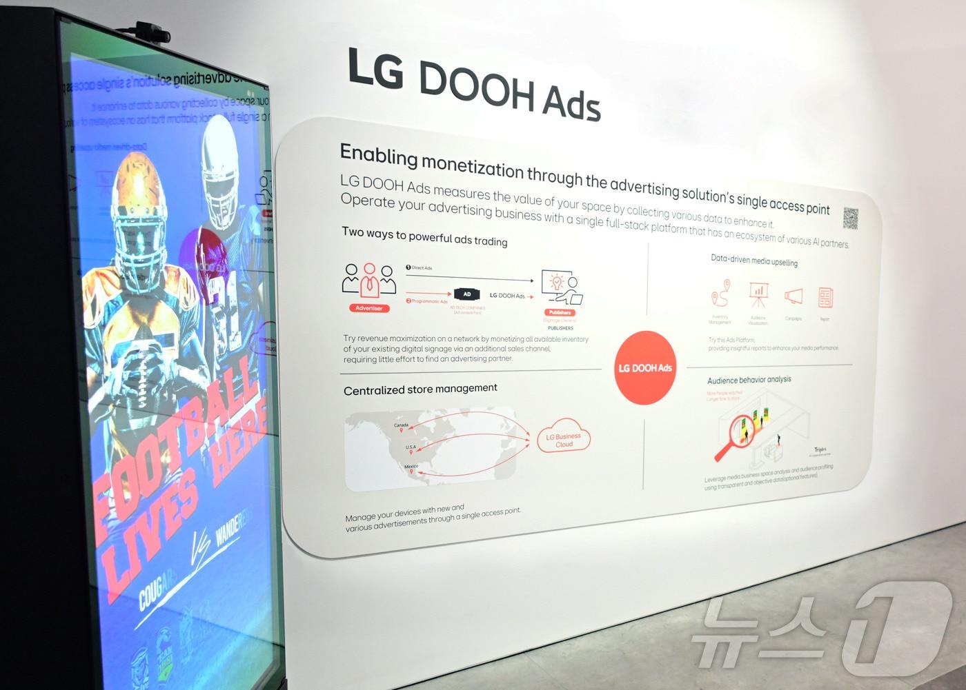 본문 이미지 - CES 2025에서 상업용 디스플레이 광고 솔루션 'LG DOOH Ads'가 적용된 디스플레이가 전시된 모습(LG전자 제공). ⓒ 뉴스1
