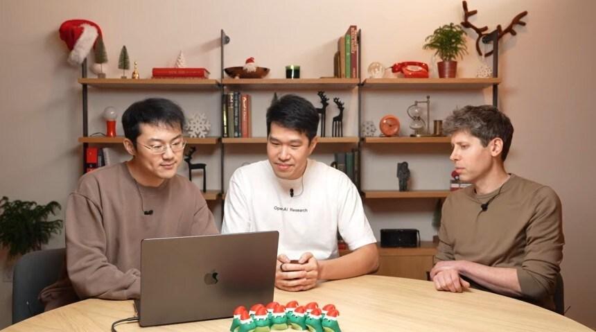 본문 이미지 - 오픈AI 유튜브에서 샘 알트먼 오픈AI 대표(오른쪽)와 개발자들이 초고성능 추론 AI 모델 'o3'와 소형 모델 'o3 미니'를 공개했다. (오픈AI 유튜브 화면 갈무리)