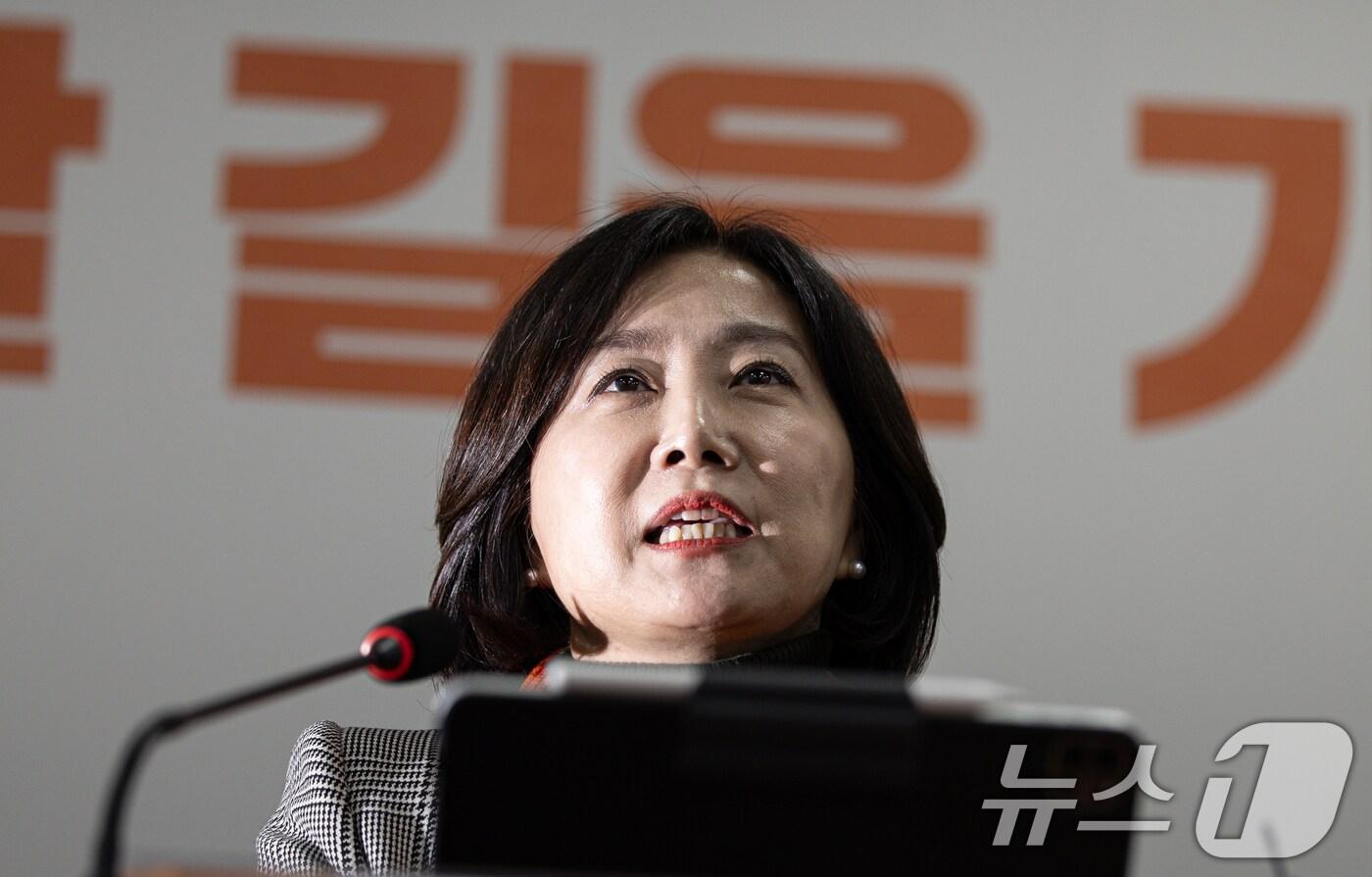 허은아 개혁신당 대표가 20일 오후 서울 여의도 국회에서 열린 개혁신당 창당 1주년 기자회견에서 취재진 질문에 답변하고 있다. 2025.1.20/뉴스1 ⓒ News1 이재명 기자