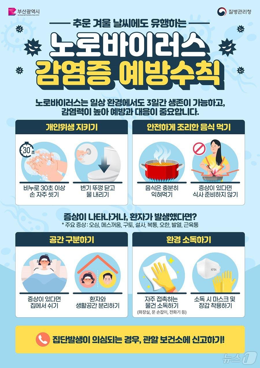 본문 이미지 - 노로바이러스 감염증 예방수칙 안내 포스터.(부산시 제공)
