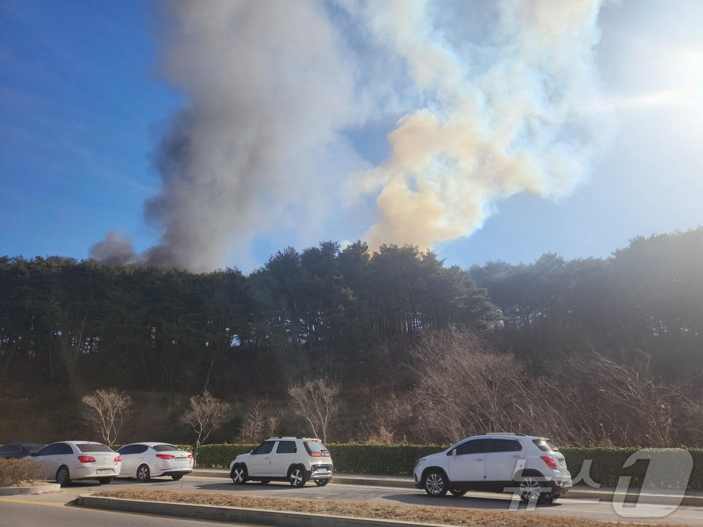 본문 이미지 - 18일 강원 강릉시 포남동 창고 화재 진화 현장.&#40;산림청 제공&#41; 2025.1.18/뉴스1
