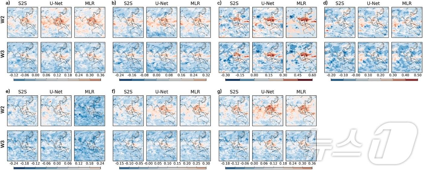 각 기후모델 별 예측성능 비교 위한 ACC 공간적 분포 그림.(APCC제공)
