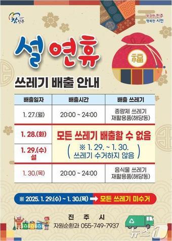 본문 이미지 - 진주시 설 연휴 쓰레기 배출 안내문.