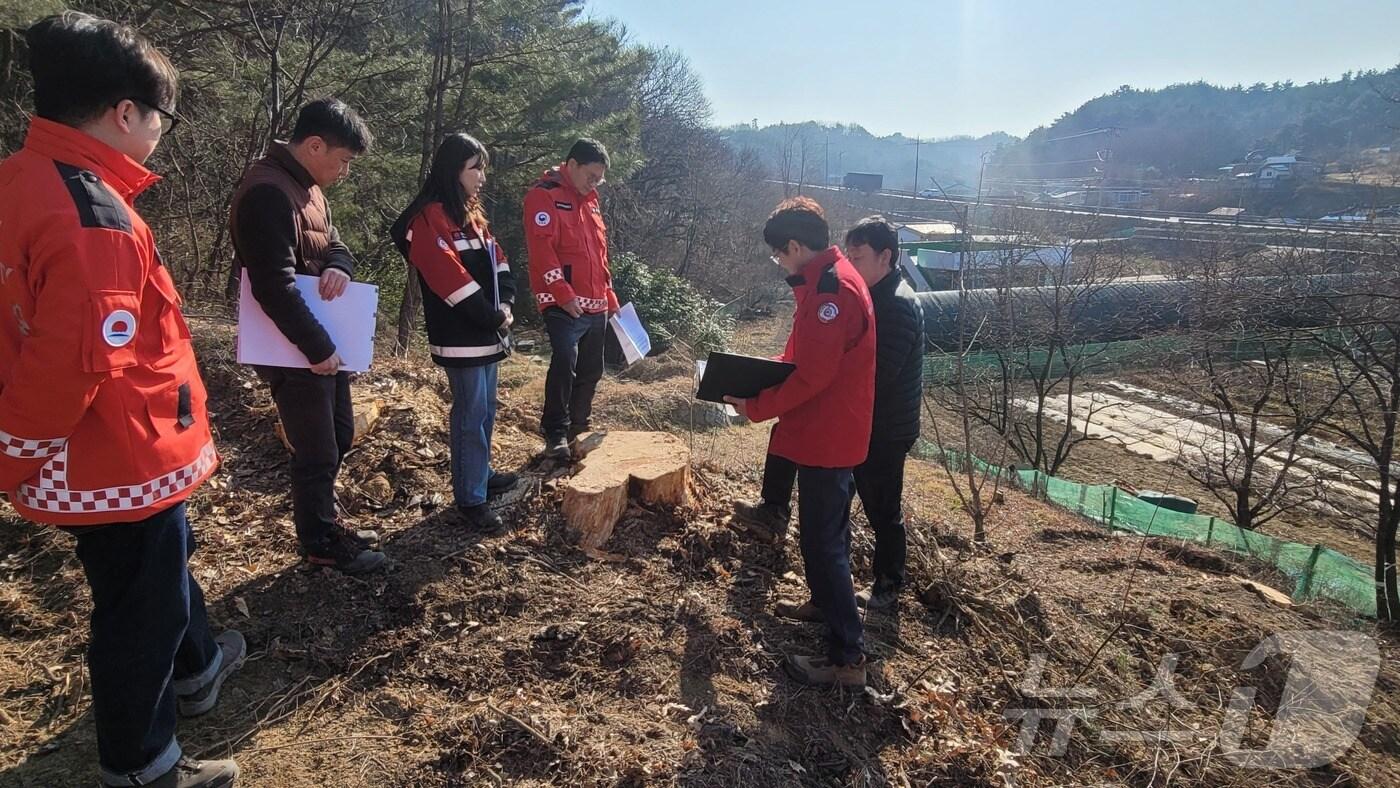 최수천 동부지방산림청장은 23일 강원 동해시 지가동에 위치한 소나무재선충병 공동방제 사업지를 점검했다.&#40;동부산림청 제공&#41; 2025.1.23/뉴스1