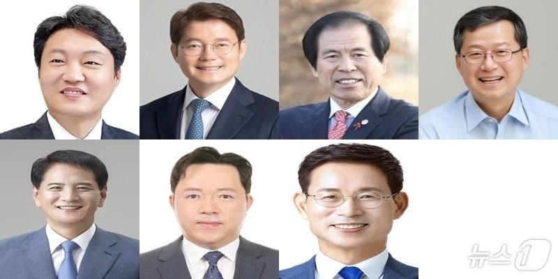 본문 이미지 - 익산시장 후보군. 왼쪽 윗줄부터 김대중 전북자치도의원, 김수흥 전 국회의원, 박종완 전 국민의힘 전북도당 대변인, 심보균 익산시도시관리공단 이사장, 조용식 전 전북경찰청장, 최병관 전북자치도 행정부지사, 최정호 전 국토교통부 차관./뉴스1